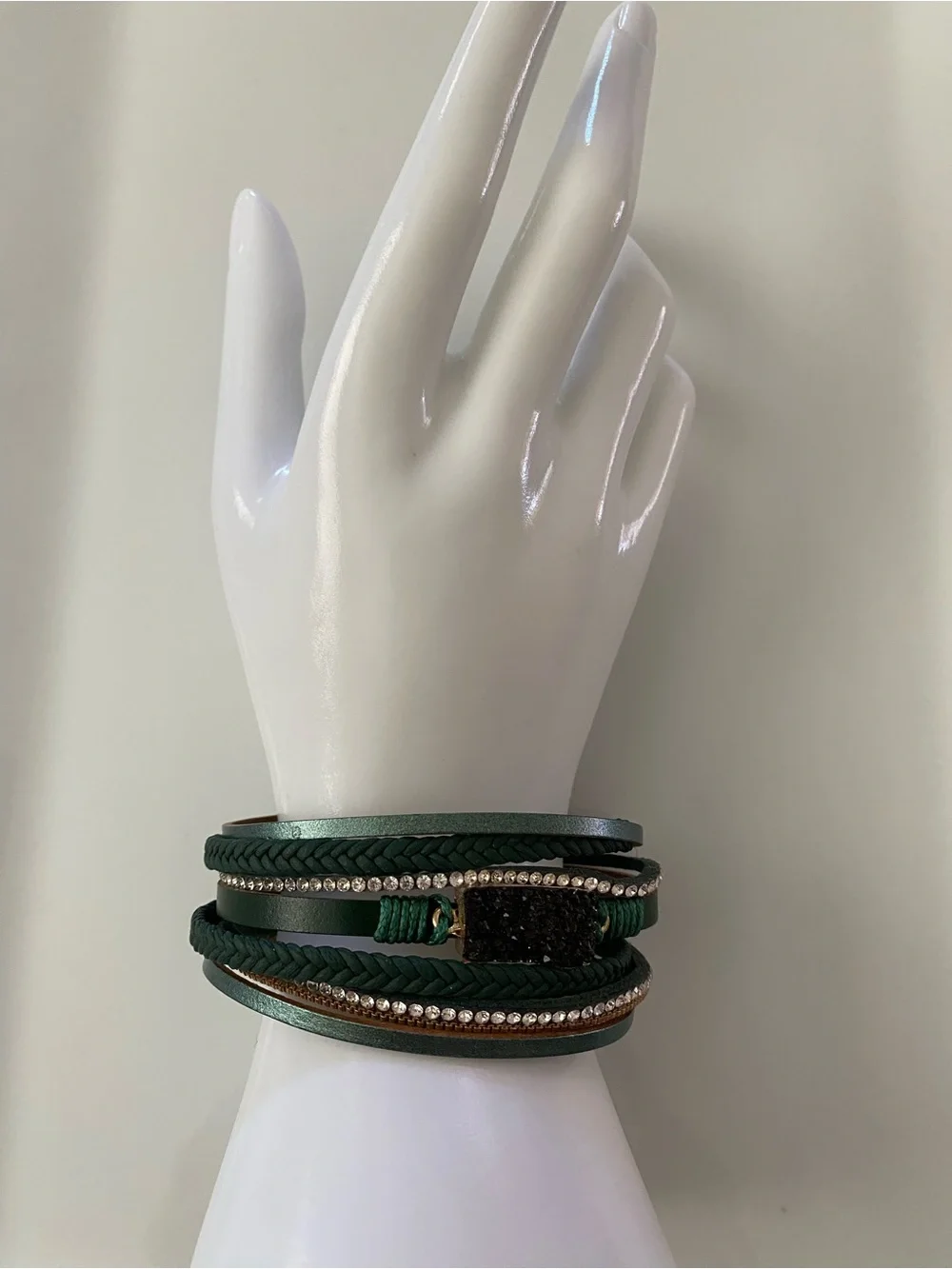 Green Multi-Strand Druzy Wrap Bracelet